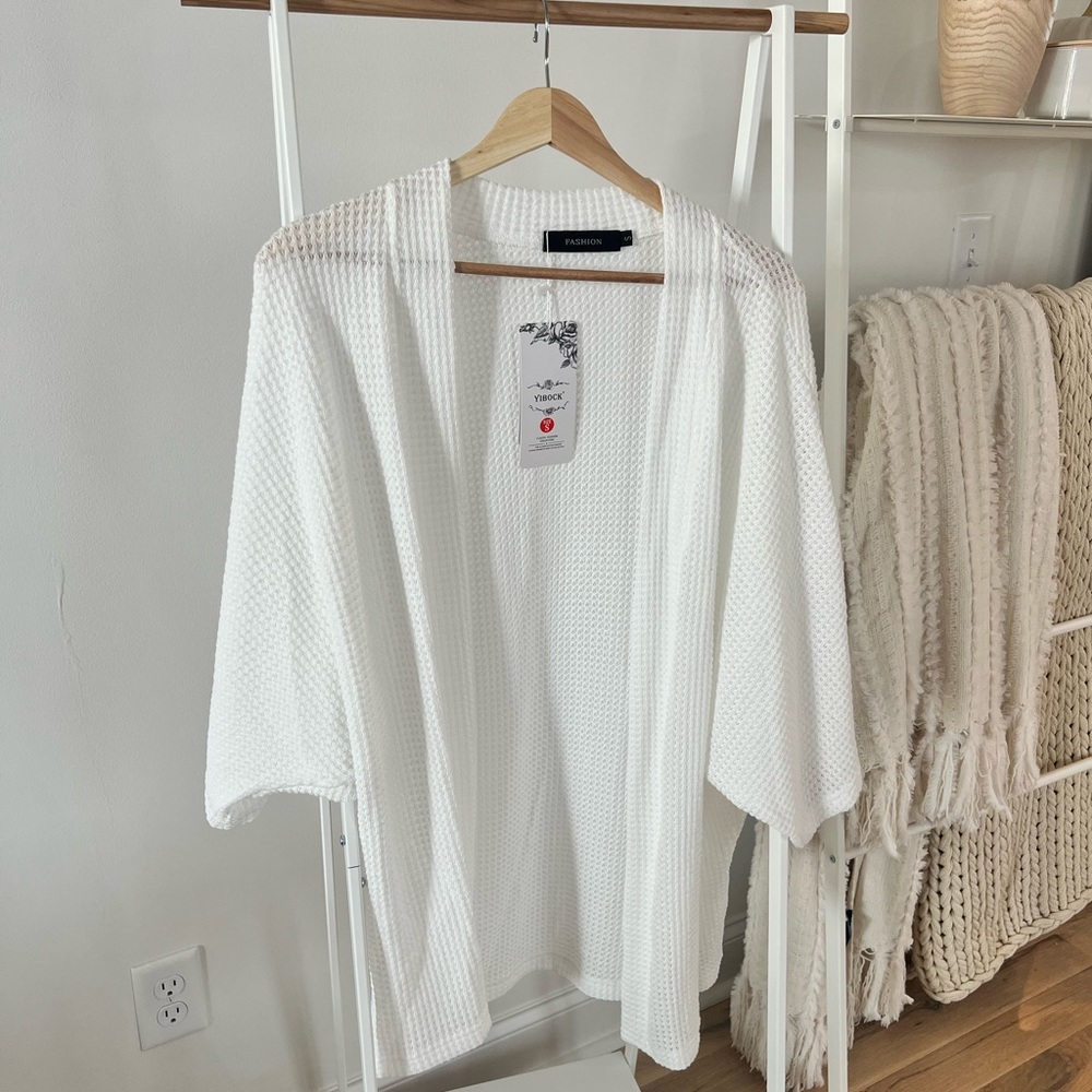 White Short Sleeve Cardigan